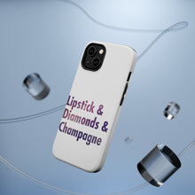 DistinctInk ToughCase for Apple iPhone, Compatible with MagSafe Charging - Lipstick & Diamonds & Champagne