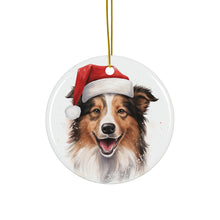 DistinctInk Hanging Ceramic Christmas Tree Ornament with Gold String - Great Gift/Present - 2 3/4 inch Diameter - Collie Design