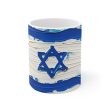 DistinctInk Ceramic Mug 11oz - Child's Acrylic Painting of Israel Flag - Bring Them Home!