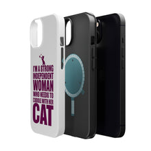 DistinctInk ToughCase for Apple iPhone, Compatible with MagSafe Charging - Strong Woman Needs to Cuddle Cat