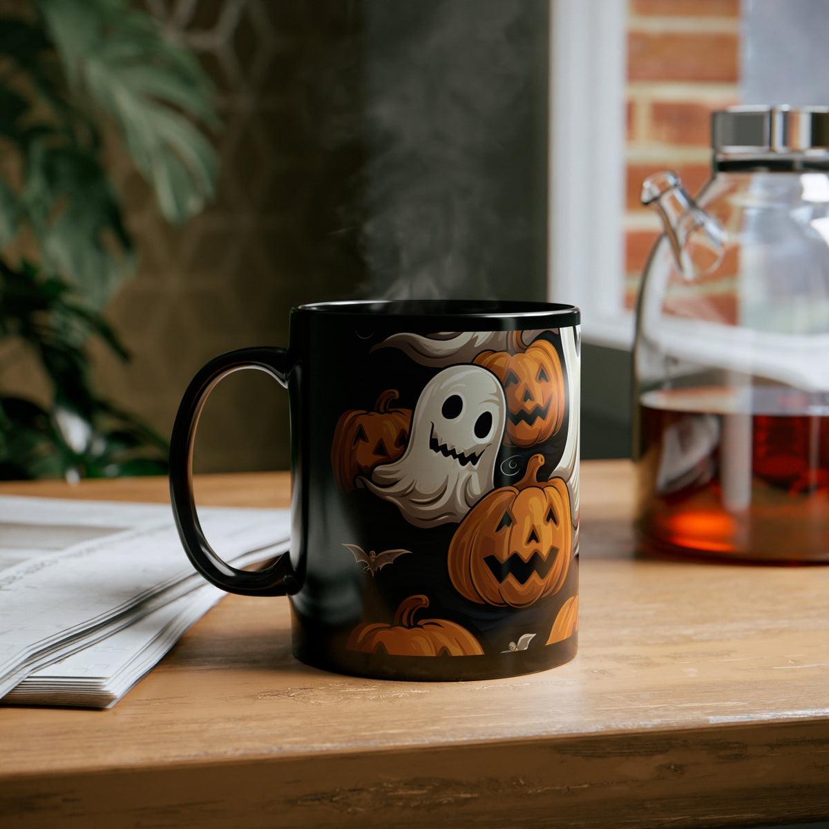 Black Coffee Mug - Haunted Skeleton Jack-O-Lantern for Halloween, view 6