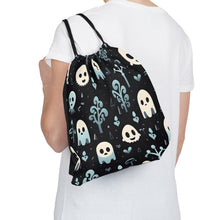 DistinctInk Drawstring Bag / Backpack with Ghastly Skeletal Shadows Design for Halloween