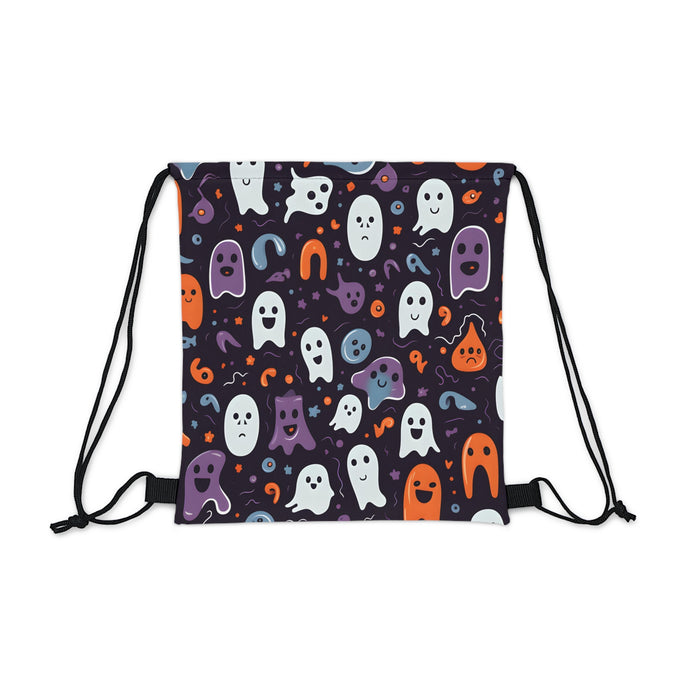 DistinctInk Drawstring Bag / Backpack with Skeletal Ghostly Pumpkins Design for Halloween