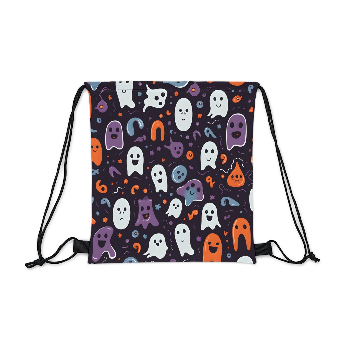 DistinctInk Drawstring Bag / Backpack with Skeletal Ghostly Pumpkins Design for Halloween