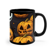DistinctInk Black Coffee Mug - Ghastly Skeleton Pumpkins for Halloween