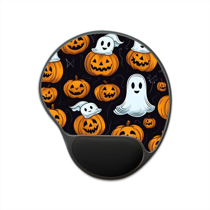 DistinctInk Mouse Pad with Wrist Rest  with Ghost Skeleton Cartoon Pumpkin Design for Halloween