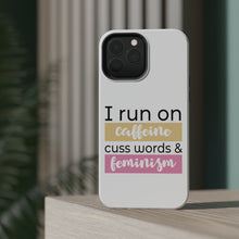 DistinctInk ToughCase for Apple iPhone, Compatible with MagSafe Charging - I Run On Caffeine Cuss Words & Feminism