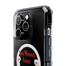 DistinctInk Clear Case for Apple iPhone, Compatible with MagSafe – Trump ‘You Missed, Loser’ Cartoon Design