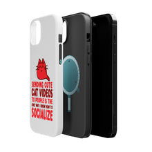DistinctInk ToughCase for Apple iPhone, Compatible with MagSafe Charging - Sending Cute Cat Videos How I Socialize