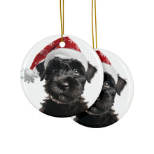 DistinctInk Hanging Ceramic Christmas Tree Ornament with Gold String - Great Gift/Present - 2 3/4 inch Diameter - Kerry Blue Terrier Puppy Design