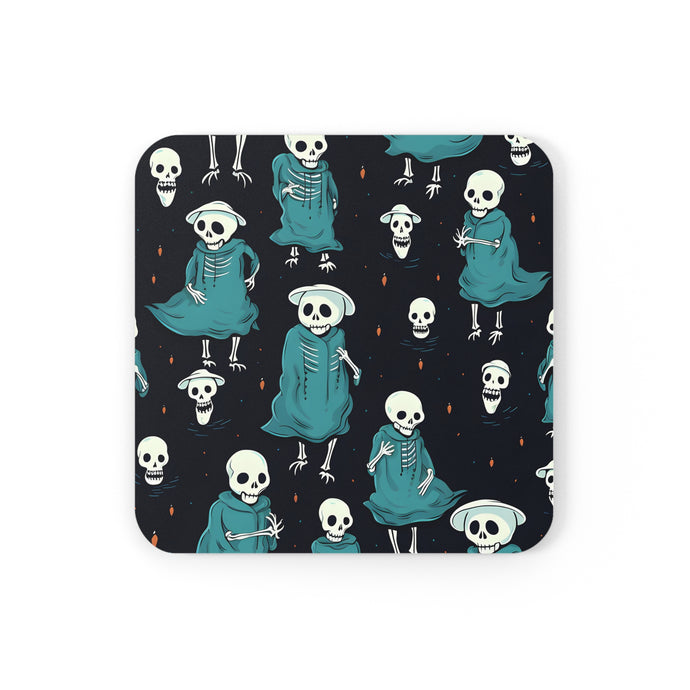 DistinctInk (Set of 4) Corkwood Coasters with Haunted Skeleton CrewDesign for Halloween