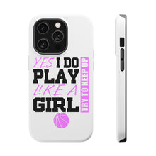 DistinctInk ToughCase for Apple iPhone, Compatible with MagSafe Charging - Volleyball Yes I Do Play Like a Girl