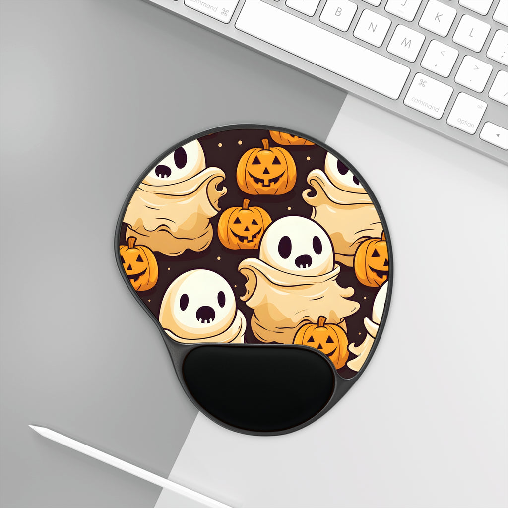 Mouse Pad with Wrist Rest with Ghost Skeleton Pumpkin Pattern Design for Halloween, view 3