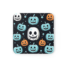 DistinctInk (Set of 4) Corkwood Coasters with Skele-Ghostly Pumpkin PatchDesign for Halloween