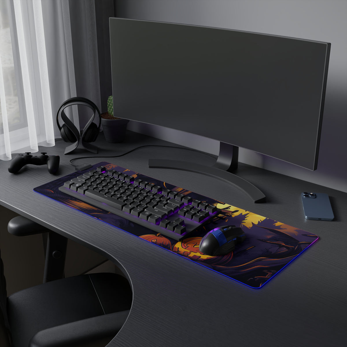 LED Gaming Mouse Pad with Ghostly Ghouls in the Graveyard Design for Halloween, view 21