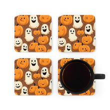 DistinctInk (Set of 4) Corkwood Coasters with "Boo-ttifull Skeleton Cartoon Pattern Pumpkin"Design for Halloween