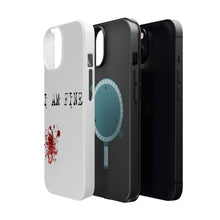 DistinctInk ToughCase for Apple iPhone, Compatible with MagSafe Charging - I Am Fine - Blood Splatter
