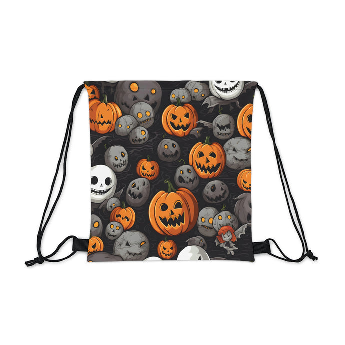 DistinctInk Drawstring Bag Backpack with Haunted Harvest Time Design for Halloween