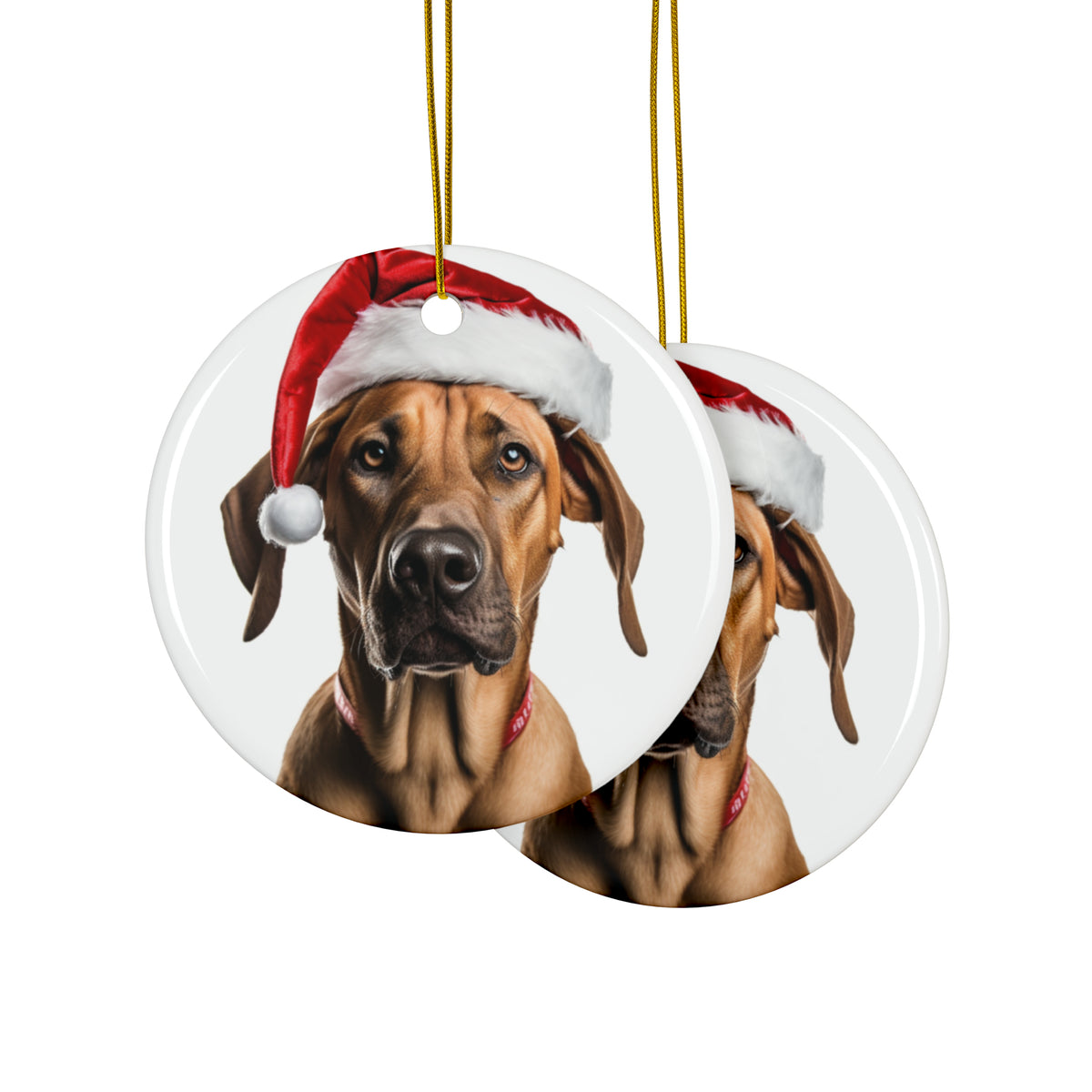 Hanging Ceramic Christmas Tree Ornament with Gold String - Rhodesian Ridgeback Design, view 2