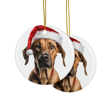 DistinctInk Hanging Ceramic Christmas Tree Ornament with Gold String - Great Gift/Present - 2 3/4 inch Diameter - Rhodesian Ridgeback Design