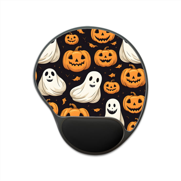 DistinctInk Mouse Pad with Wrist Rest  with Ghastly Skeleton Pumpkin Party Design for Halloween