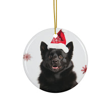 DistinctInk Hanging Ceramic Christmas Tree Ornament with Gold String - Great Gift/Present - 2 3/4 inch Diameter - Schipperke Design