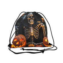 DistinctInk Drawstring Bag / Backpack with Skellington's Spooky Soiree Design for Halloween
