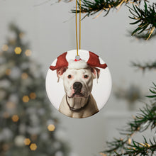 DistinctInk Hanging Ceramic Christmas Tree Ornament with Gold String - Great Gift/Present - 2 3/4 inch Diameter - Dogo Argentino Design