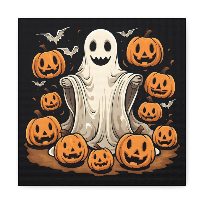 DistinctInk Canvas Wall Art with Ghastly Skeletal Pumpkin Patch for Halloween