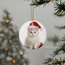 DistinctInk Hanging Ceramic Christmas Tree Ornament with Gold String - Great Gift/Present - 2 3/4 inch Diameter - Turkish Van Cat Design