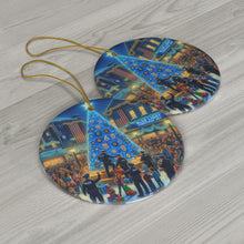 DistinctInk Hanging Ceramic Christmas Tree Ornament Charm with Gold String - Great Gift/Present - 2 3/4 inch Diameter - Blue Light Christmas Joy - Blue Lives Matter
