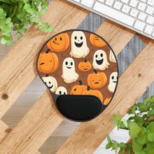 DistinctInk Mouse Pad with Wrist Rest  with "Boo-ttifull Skeleton Cartoon Pattern Pumpkin" Design for Halloween