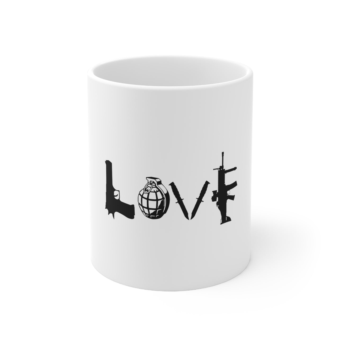 DistinctInk Glossy White Coffee / Tea Mug - Love Guns