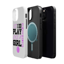DistinctInk ToughCase for Apple iPhone, Compatible with MagSafe Charging - Volleyball Yes I Do Play Like a Girl