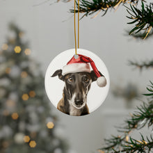 DistinctInk Hanging Ceramic Christmas Tree Ornament with Gold String - Great Gift/Present - 2 3/4 inch Diameter - Greyhound Design