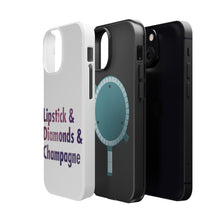 DistinctInk ToughCase for Apple iPhone, Compatible with MagSafe Charging - Lipstick & Diamonds & Champagne
