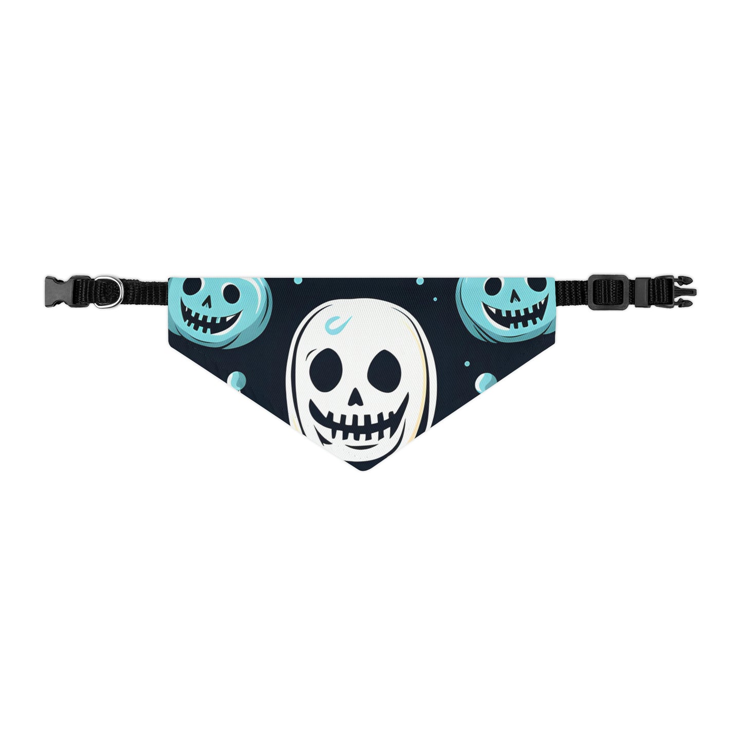 DistinctInk Adjustable Pet Banana Collar with Skele-Ghostly Pumpkin Patch Design for Halloween