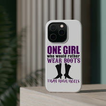 DistinctInk ToughCase for Apple iPhone, Compatible with MagSafe Charging - One Girl Who Would Rather Wear Boots Than Heels