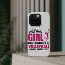DistinctInk ToughCase for Apple iPhone, Compatible with MagSafe Charging - All This Girl Cares About is Volleyball