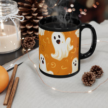 DistinctInk Black Coffee Mug - Ghost Skeleton Pumpkin Pattern for Halloween