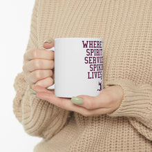 DistinctInk Glossy White Coffee / Tea Mug - Spirit of Service & Spiking Lives On Tennis