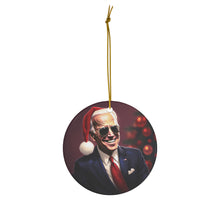 DistinctInk Hanging Ceramic Christmas Tree Ornament Charm with Gold String - Great Gift/Present - 2 3/4 inch Diameter - Biden's Merry Christmas Cool Sunglasses