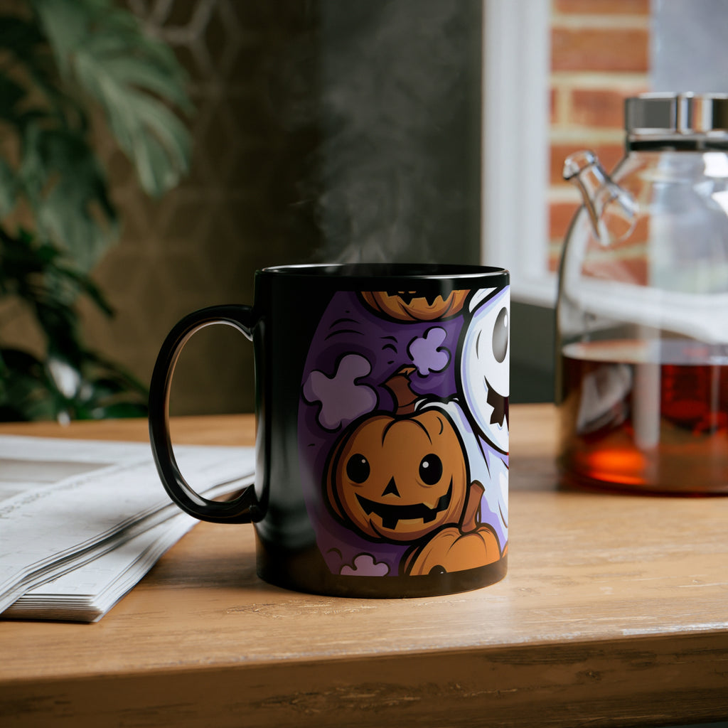 Black Coffee Mug - Ghost Skeleton Pumpkins for Halloween, view 6