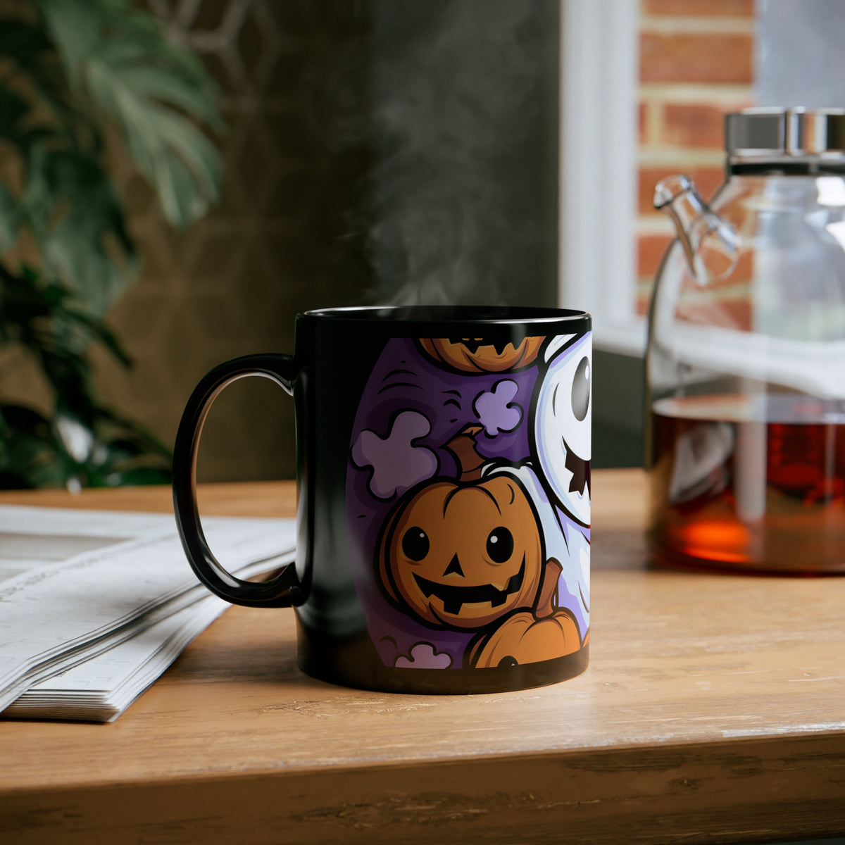 Black Coffee Mug - Ghost Skeleton Pumpkins for Halloween, view 6