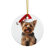 DistinctInk Hanging Ceramic Christmas Tree Ornament with Gold String - Great Gift/Present - 2 3/4 inch Diameter - Silky Terrier Design