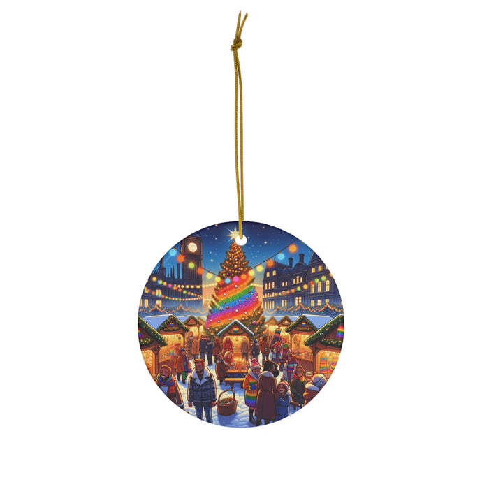 DistinctInk Hanging Ceramic Christmas Tree Ornament Charm with Gold String - Great Gift/Present - 2 3/4 inch Diameter - Prideful Winter Market