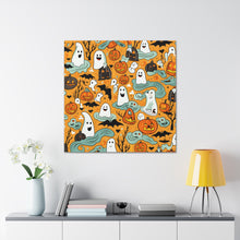 DistinctInk Canvas Wall Art with Flying Pumpkin Bats for Halloween