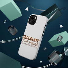 DistinctInk ToughCase for Apple iPhone, Compatible with MagSafe Charging - Chocolate is the Answer Who Cares Question