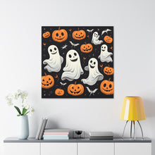 DistinctInk Canvas Wall Art with Spooky Skeleton Pumpkin Patch for Halloween