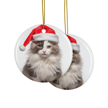 DistinctInk Hanging Ceramic Christmas Tree Ornament with Gold String - Great Gift/Present - 2 3/4 inch Diameter - American Curl Cat Design